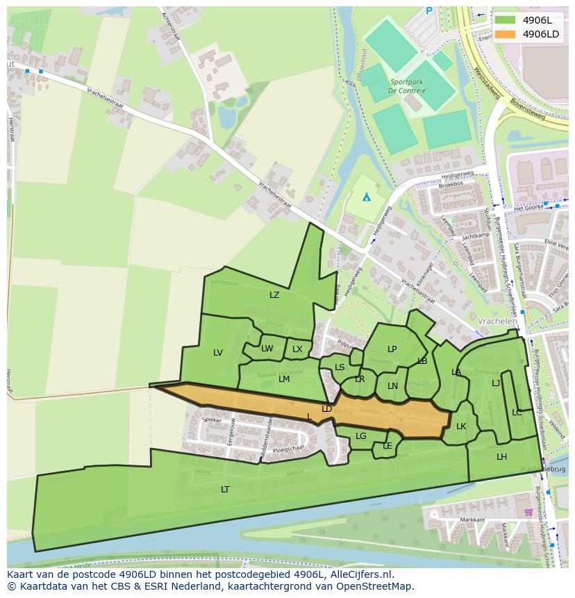 Afbeelding van het postcodegebied 4906 LD op de kaart.