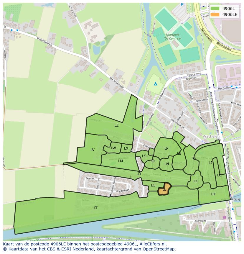 Afbeelding van het postcodegebied 4906 LE op de kaart.