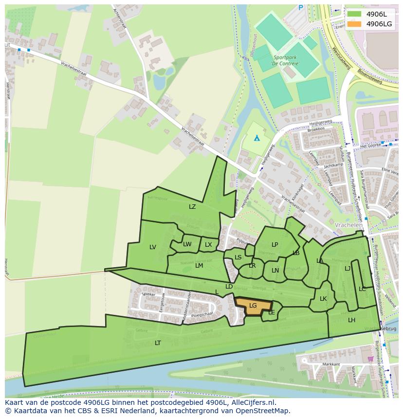 Afbeelding van het postcodegebied 4906 LG op de kaart.