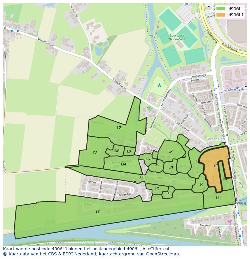 Afbeelding van het postcodegebied 4906 LJ op de kaart.