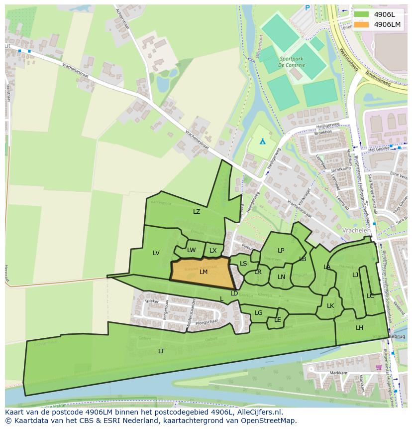 Afbeelding van het postcodegebied 4906 LM op de kaart.