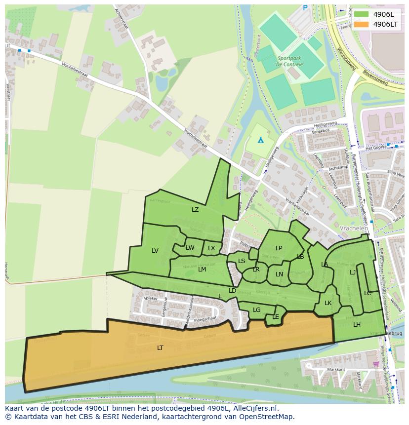 Afbeelding van het postcodegebied 4906 LT op de kaart.