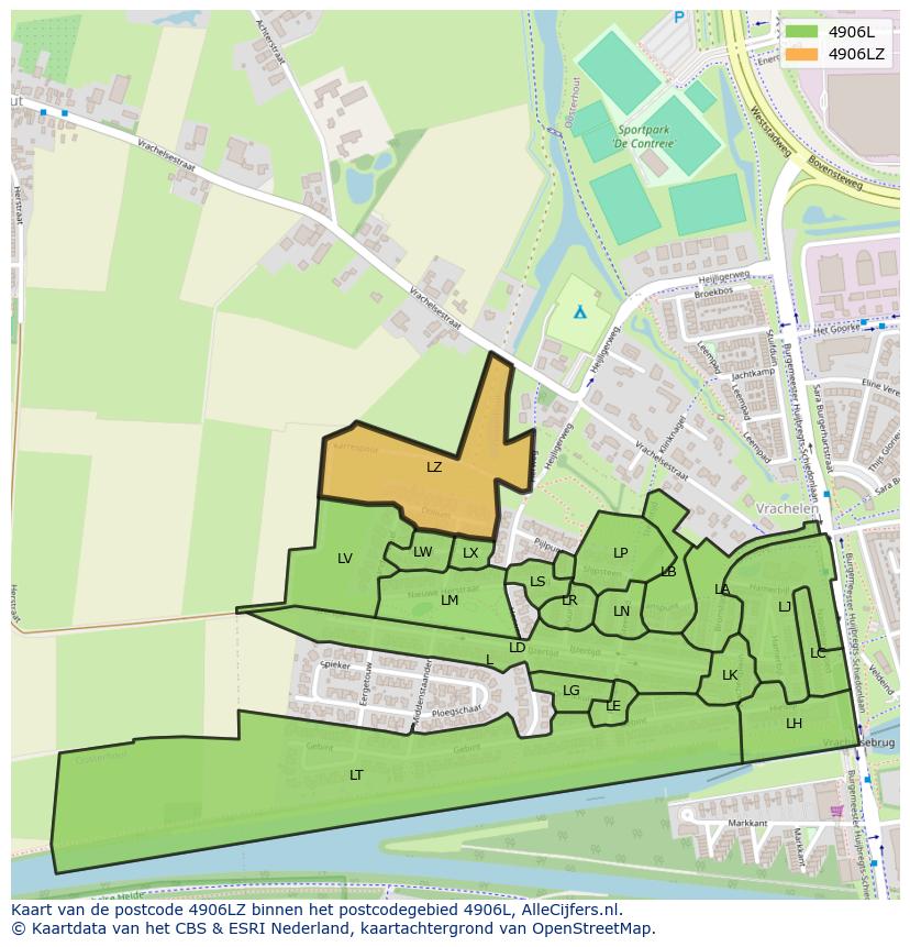 Afbeelding van het postcodegebied 4906 LZ op de kaart.