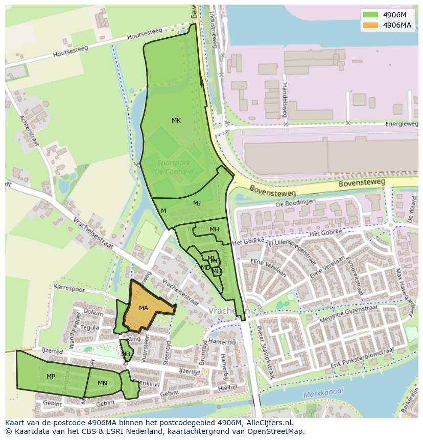 Afbeelding van het postcodegebied 4906 MA op de kaart.