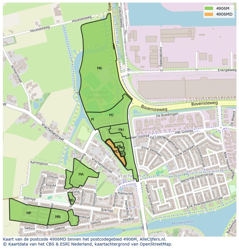 Afbeelding van het postcodegebied 4906 MD op de kaart.