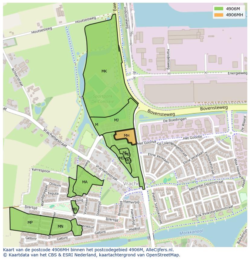 Afbeelding van het postcodegebied 4906 MH op de kaart.