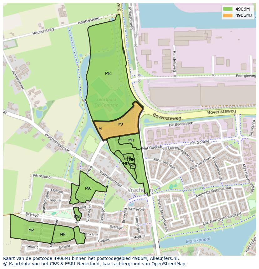Afbeelding van het postcodegebied 4906 MJ op de kaart.