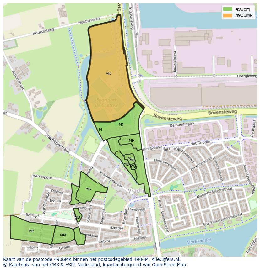 Afbeelding van het postcodegebied 4906 MK op de kaart.