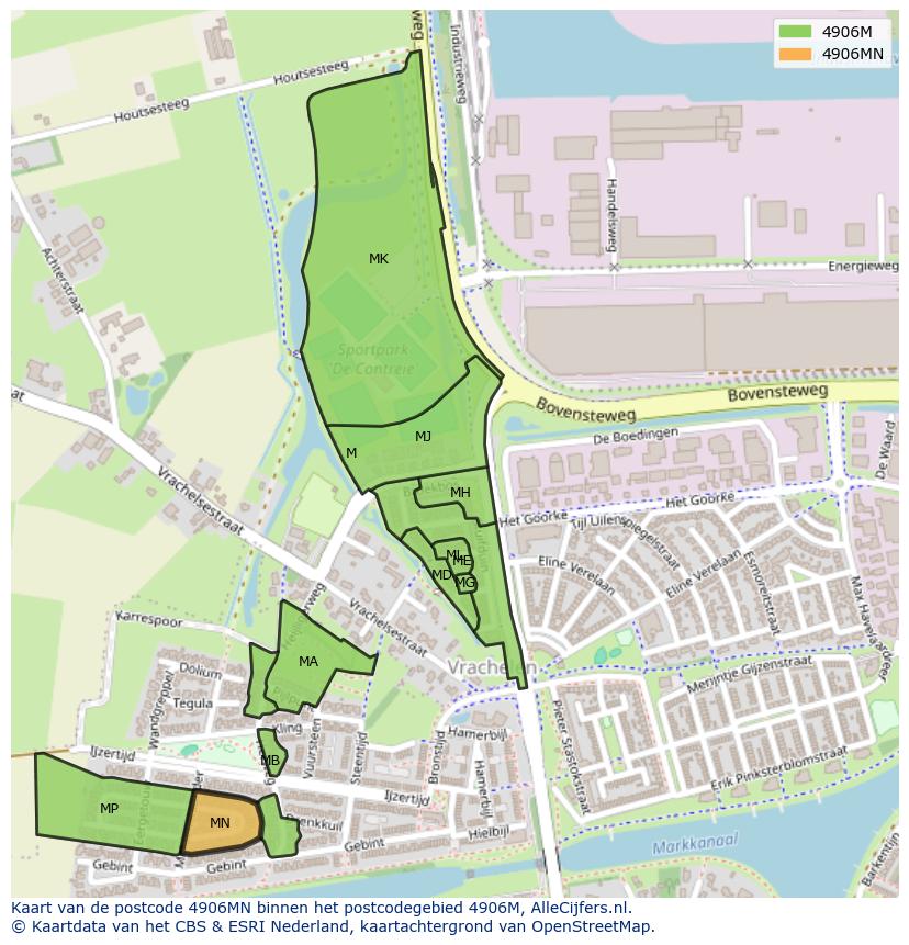 Afbeelding van het postcodegebied 4906 MN op de kaart.