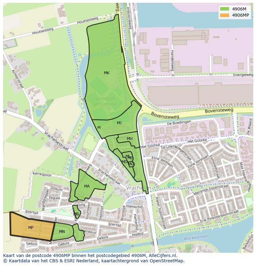 Afbeelding van het postcodegebied 4906 MP op de kaart.