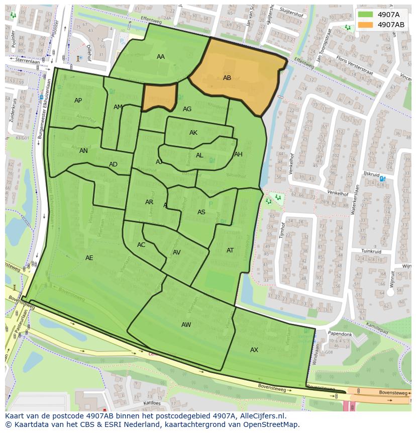 Afbeelding van het postcodegebied 4907 AB op de kaart.