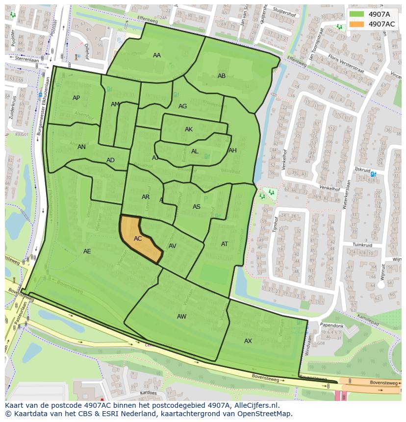 Afbeelding van het postcodegebied 4907 AC op de kaart.