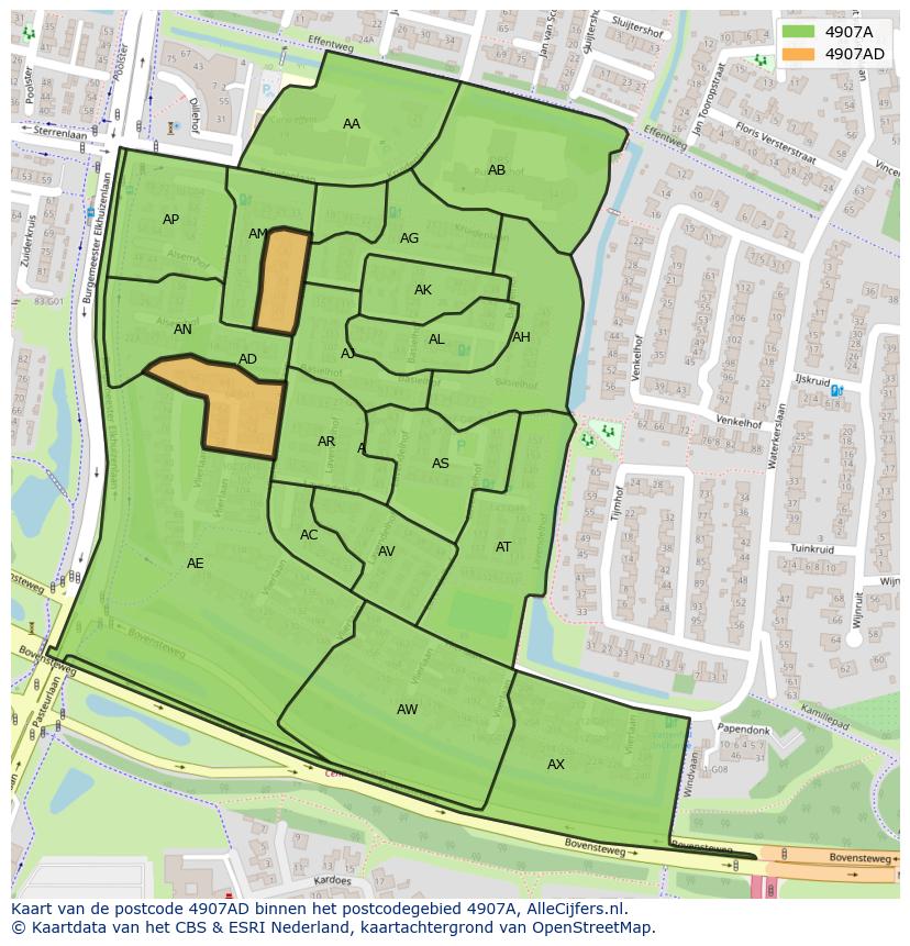 Afbeelding van het postcodegebied 4907 AD op de kaart.