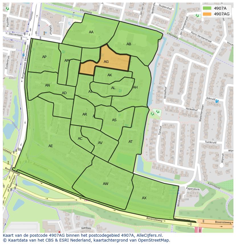 Afbeelding van het postcodegebied 4907 AG op de kaart.