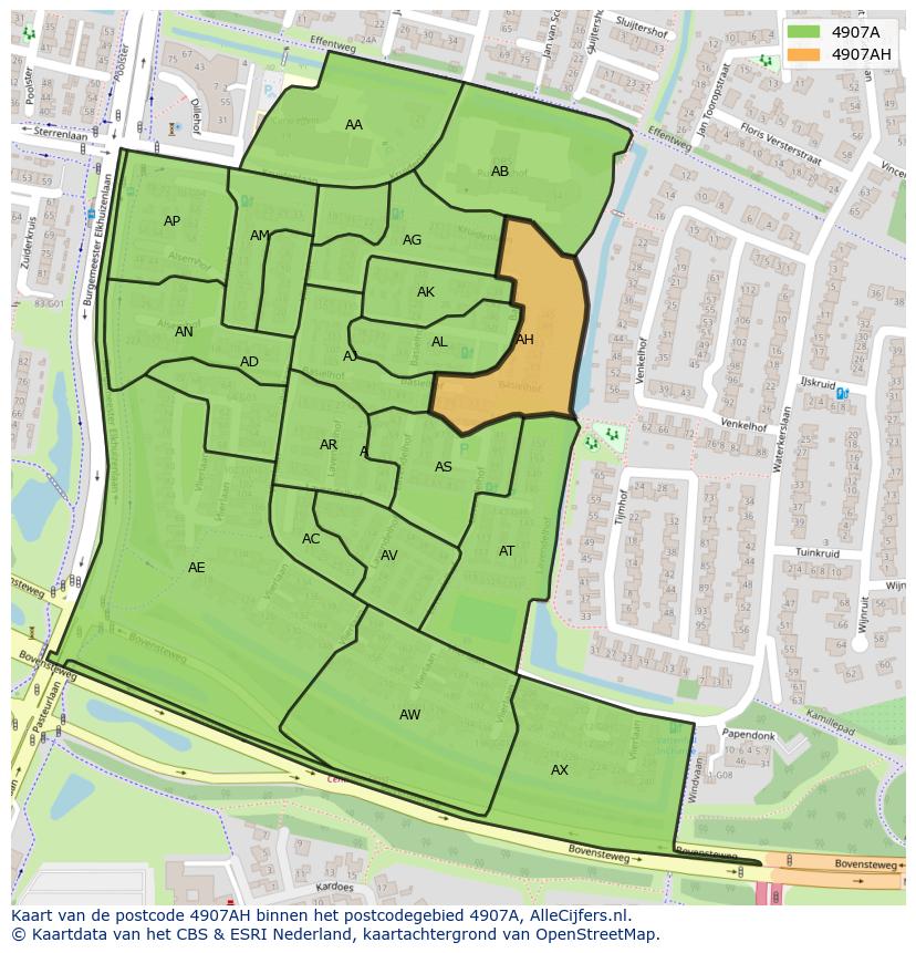 Afbeelding van het postcodegebied 4907 AH op de kaart.
