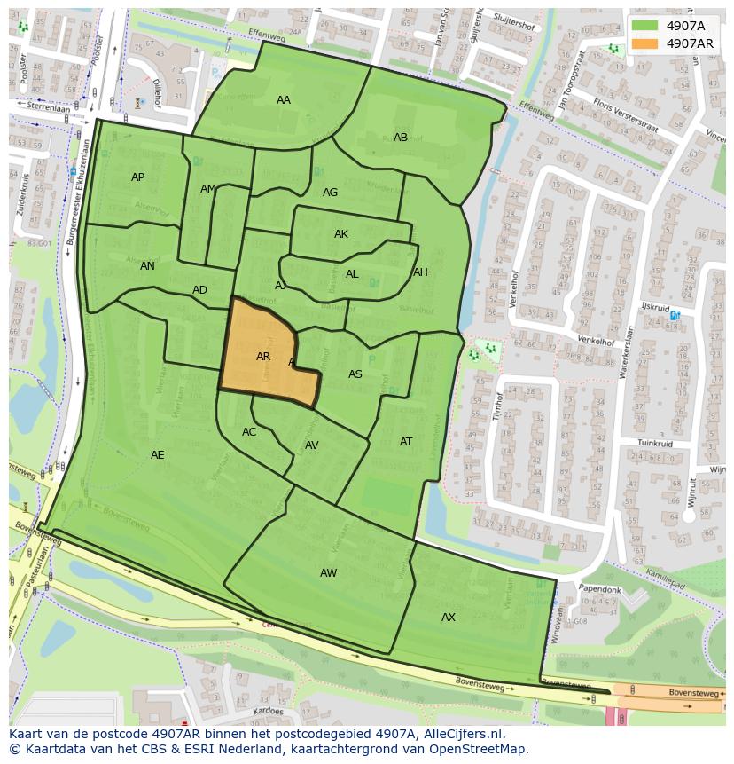 Afbeelding van het postcodegebied 4907 AR op de kaart.