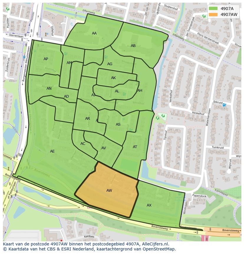 Afbeelding van het postcodegebied 4907 AW op de kaart.