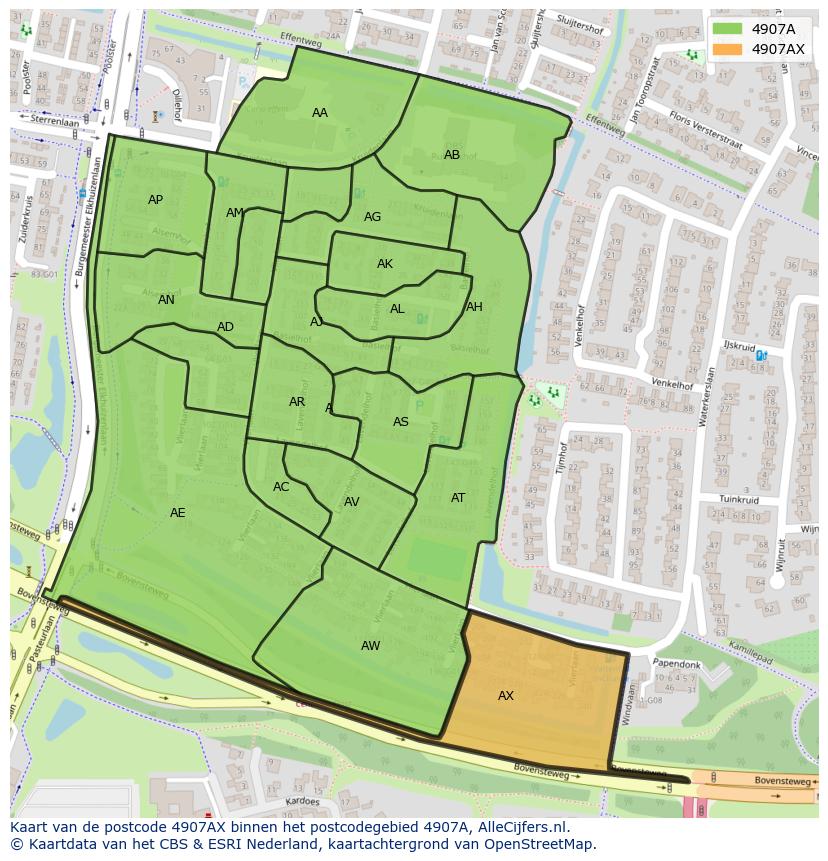 Afbeelding van het postcodegebied 4907 AX op de kaart.
