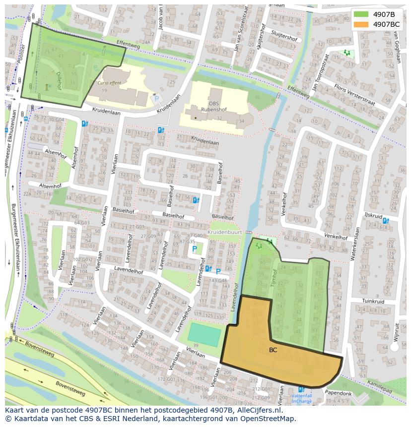 Afbeelding van het postcodegebied 4907 BC op de kaart.