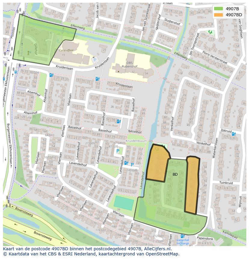 Afbeelding van het postcodegebied 4907 BD op de kaart.