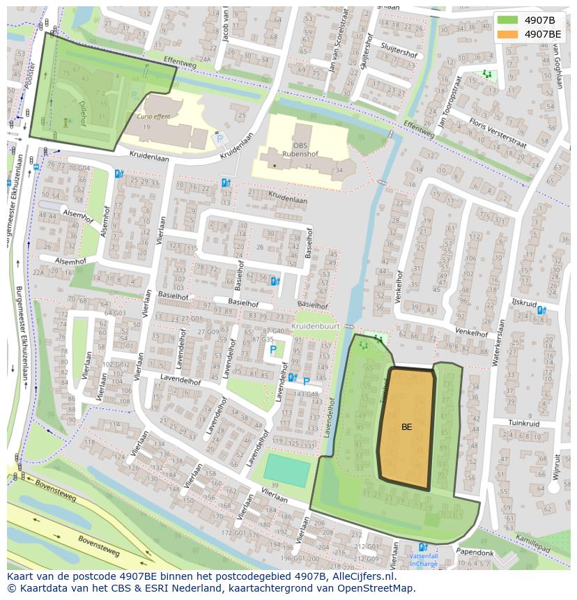 Afbeelding van het postcodegebied 4907 BE op de kaart.
