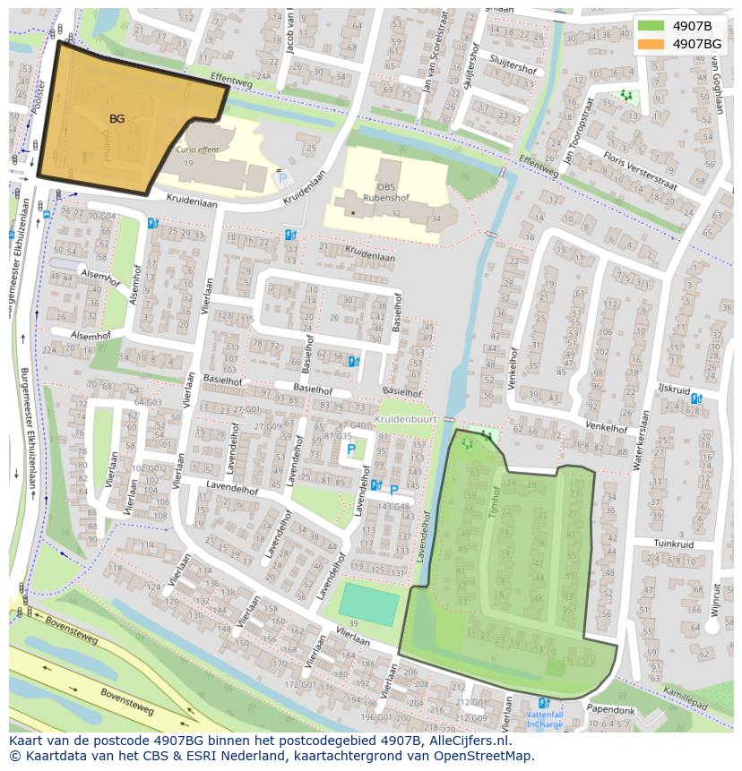 Afbeelding van het postcodegebied 4907 BG op de kaart.