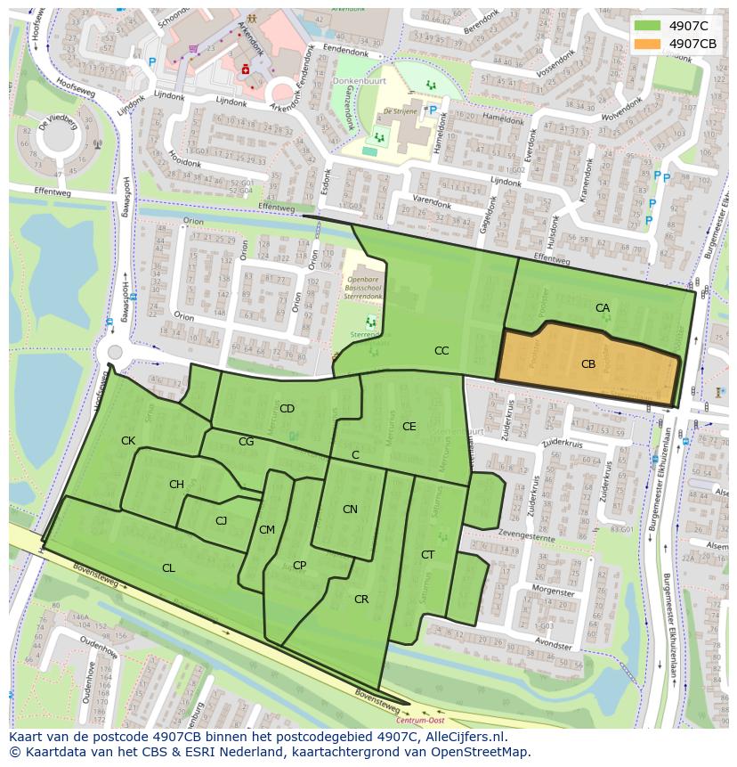 Afbeelding van het postcodegebied 4907 CB op de kaart.