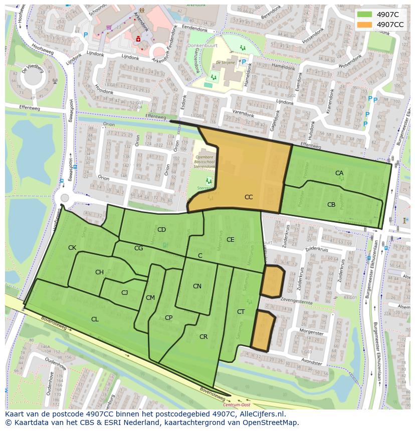 Afbeelding van het postcodegebied 4907 CC op de kaart.
