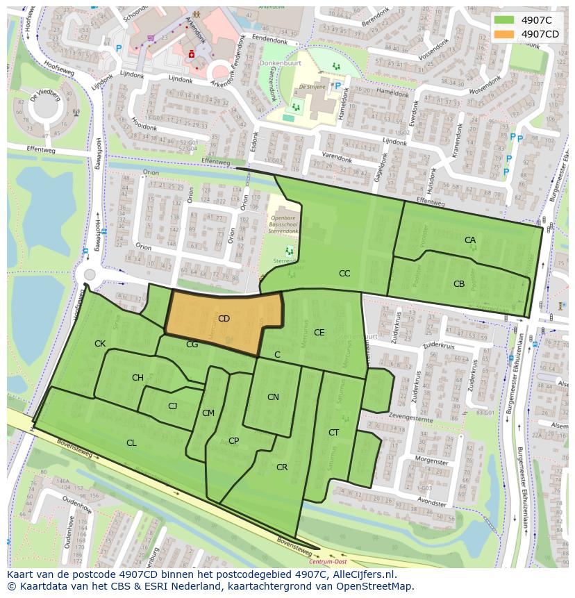 Afbeelding van het postcodegebied 4907 CD op de kaart.
