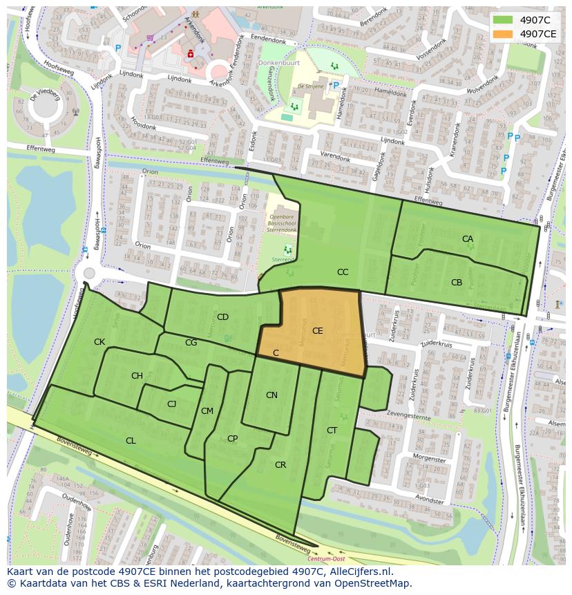 Afbeelding van het postcodegebied 4907 CE op de kaart.