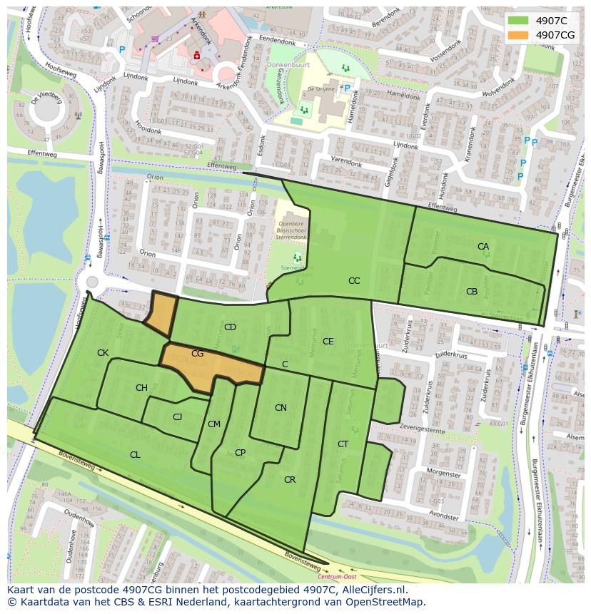 Afbeelding van het postcodegebied 4907 CG op de kaart.