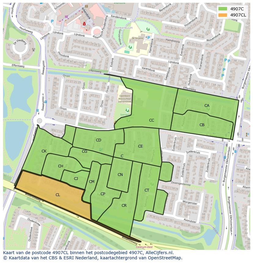 Afbeelding van het postcodegebied 4907 CL op de kaart.