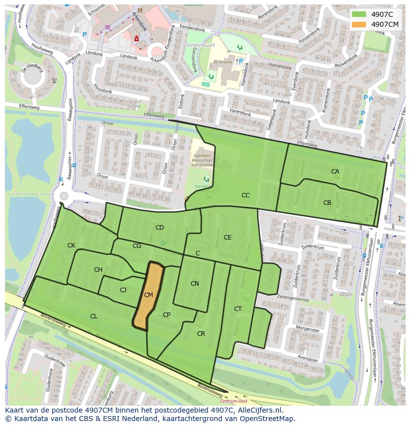 Afbeelding van het postcodegebied 4907 CM op de kaart.