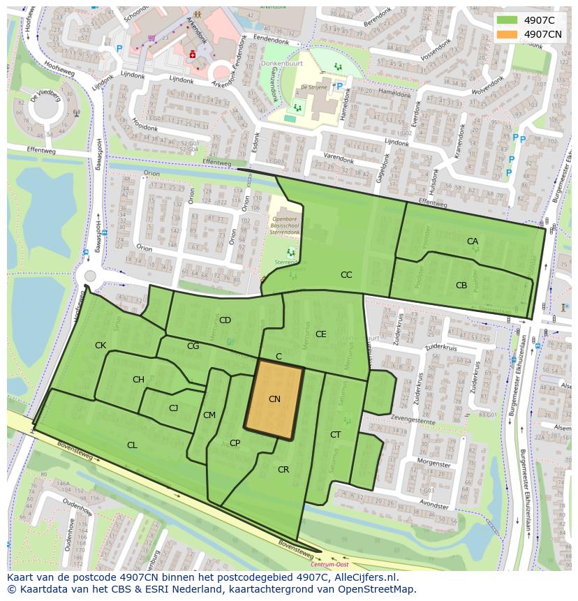 Afbeelding van het postcodegebied 4907 CN op de kaart.