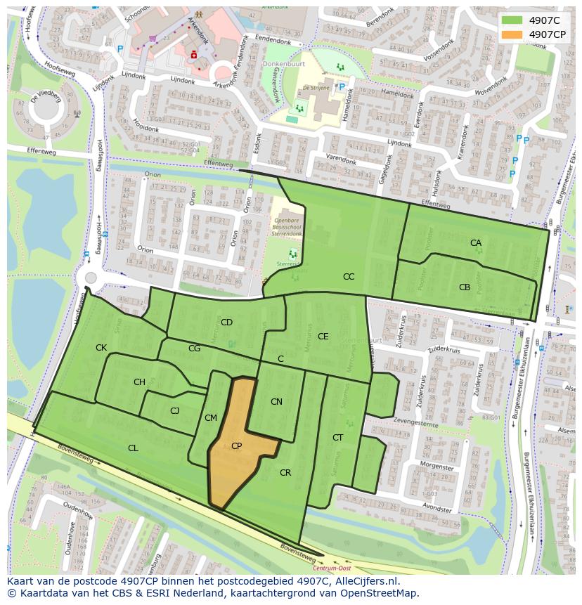 Afbeelding van het postcodegebied 4907 CP op de kaart.