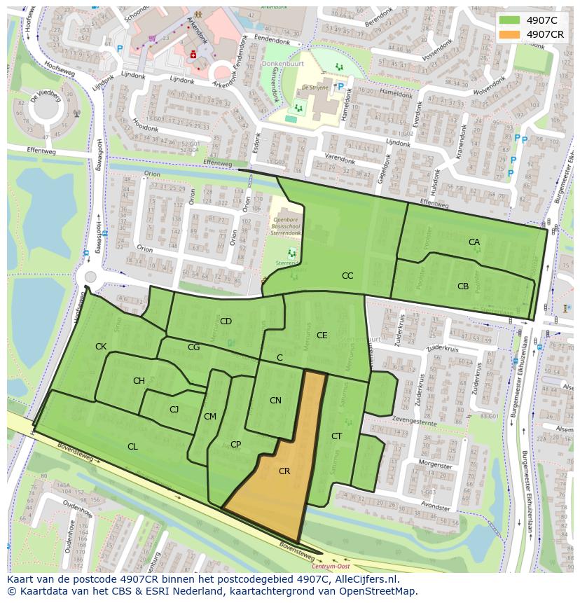 Afbeelding van het postcodegebied 4907 CR op de kaart.