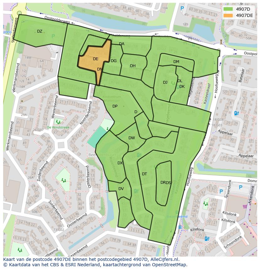 Afbeelding van het postcodegebied 4907 DE op de kaart.