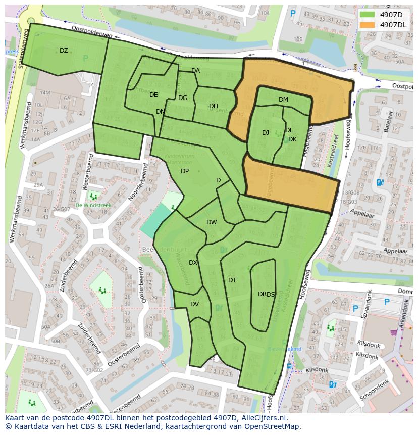 Afbeelding van het postcodegebied 4907 DL op de kaart.