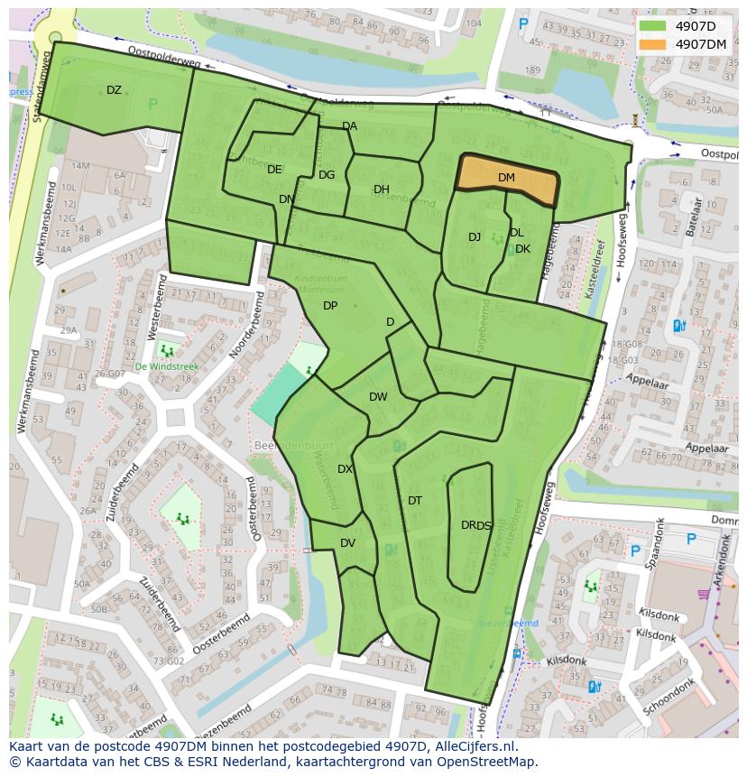 Afbeelding van het postcodegebied 4907 DM op de kaart.