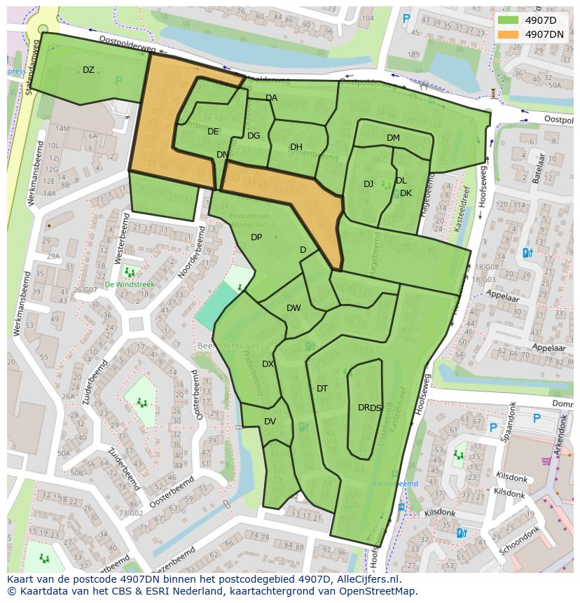 Afbeelding van het postcodegebied 4907 DN op de kaart.