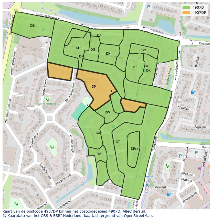Afbeelding van het postcodegebied 4907 DP op de kaart.