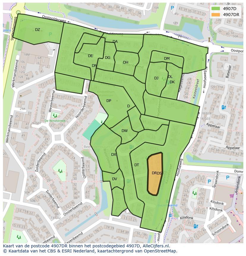 Afbeelding van het postcodegebied 4907 DR op de kaart.
