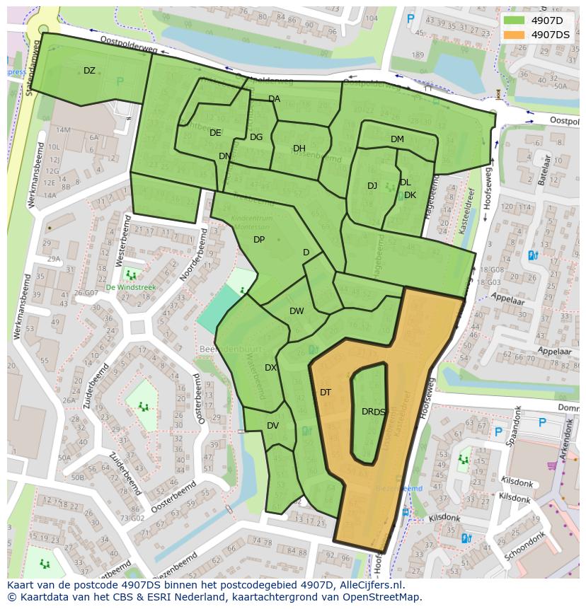 Afbeelding van het postcodegebied 4907 DS op de kaart.