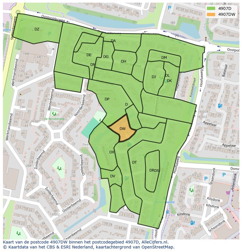 Afbeelding van het postcodegebied 4907 DW op de kaart.