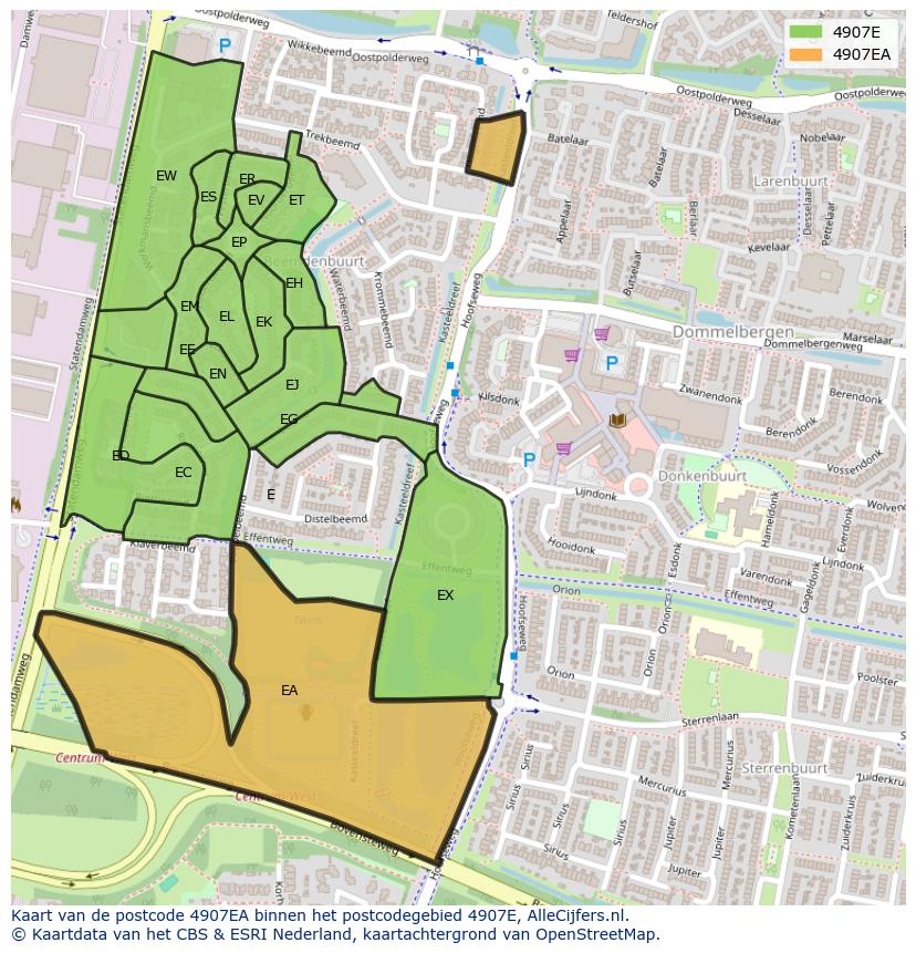 Afbeelding van het postcodegebied 4907 EA op de kaart.