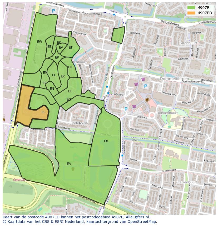 Afbeelding van het postcodegebied 4907 ED op de kaart.