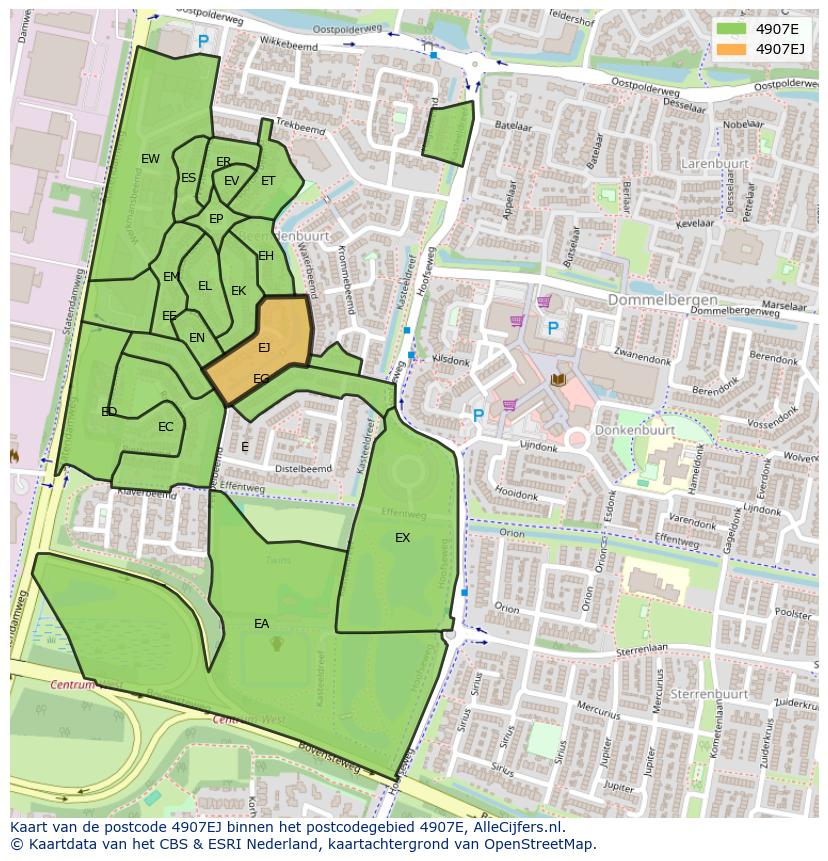Afbeelding van het postcodegebied 4907 EJ op de kaart.