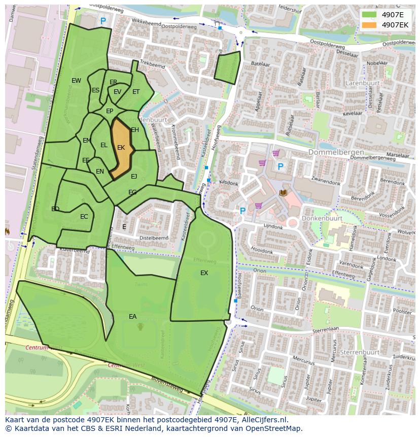 Afbeelding van het postcodegebied 4907 EK op de kaart.