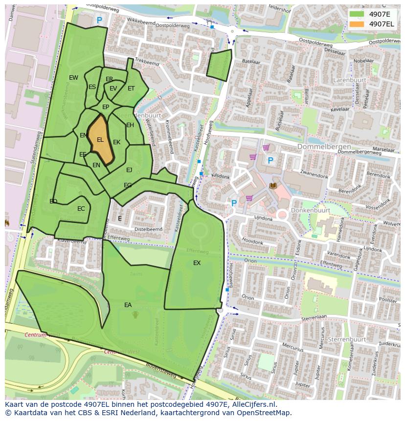 Afbeelding van het postcodegebied 4907 EL op de kaart.