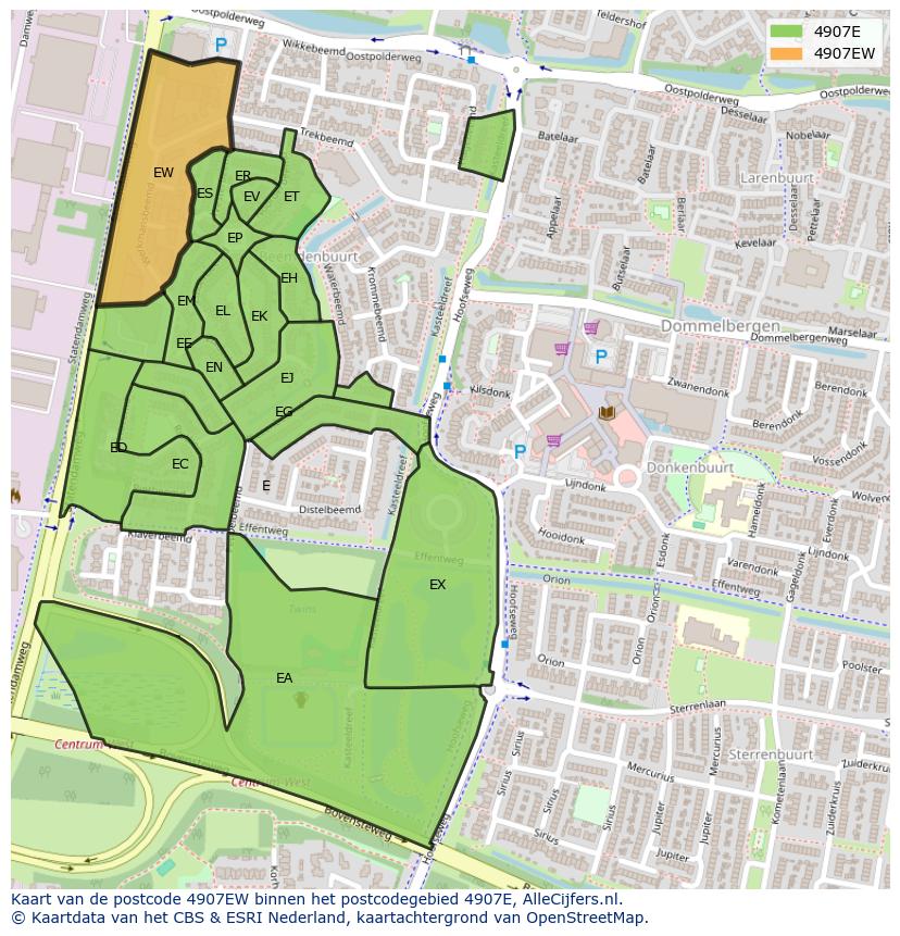 Afbeelding van het postcodegebied 4907 EW op de kaart.